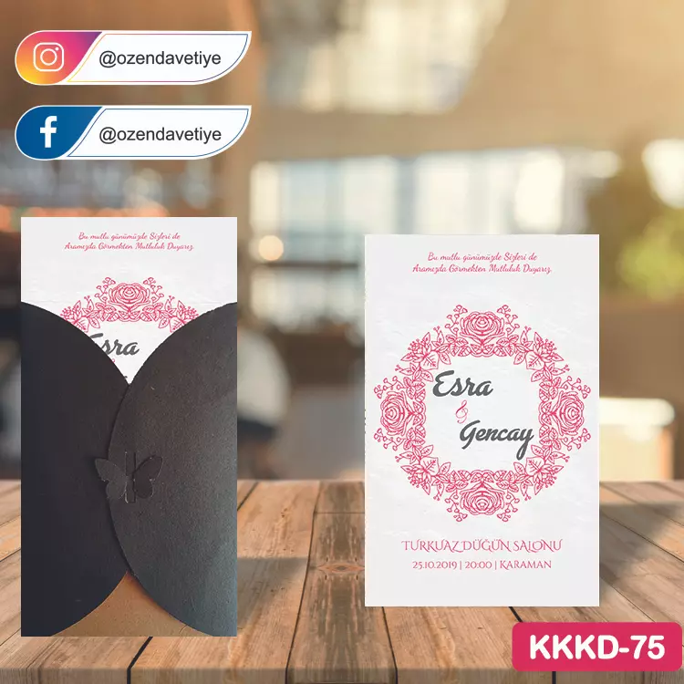 ozen-davetiye-Düğün Davetiyesi - Kahverengi Kelebekli Kraft Zarflı Davetiye Model No:75